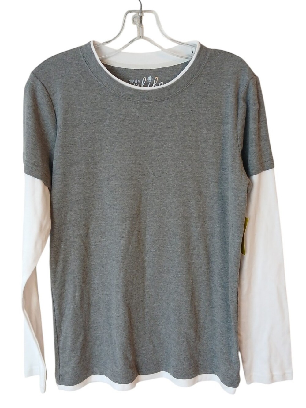 Made For Life Gray Layered-Look Long Sleeve Top Size Medium NWT
